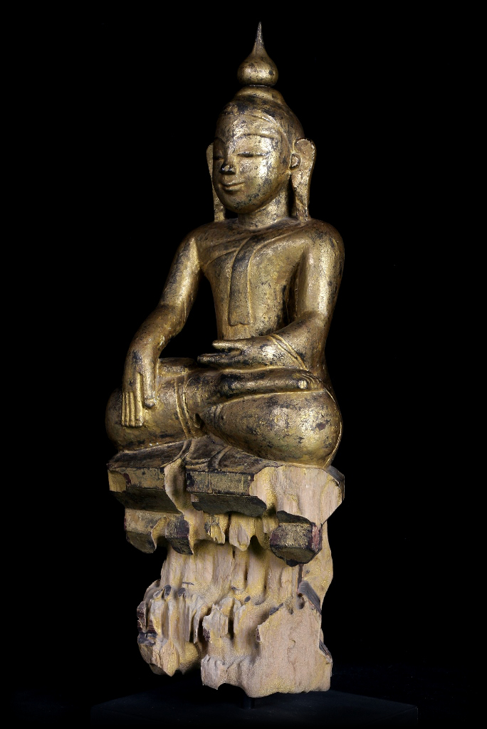 Extremely Rare 19C Wood Burmese Shan Buddha #A041